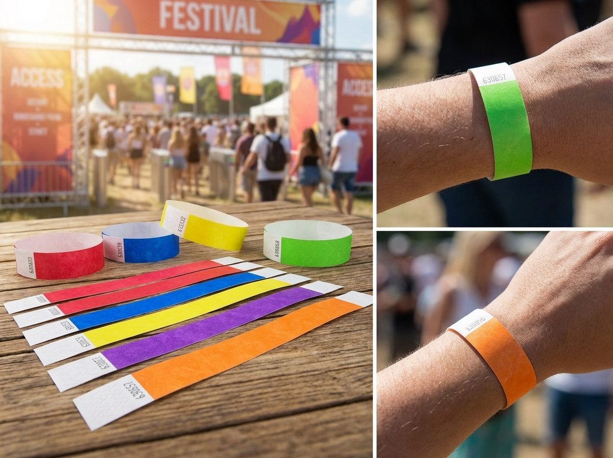 Farbige Zugangsarmbänder für VIP-Bereiche und reservierte Zonen bei einem Festival